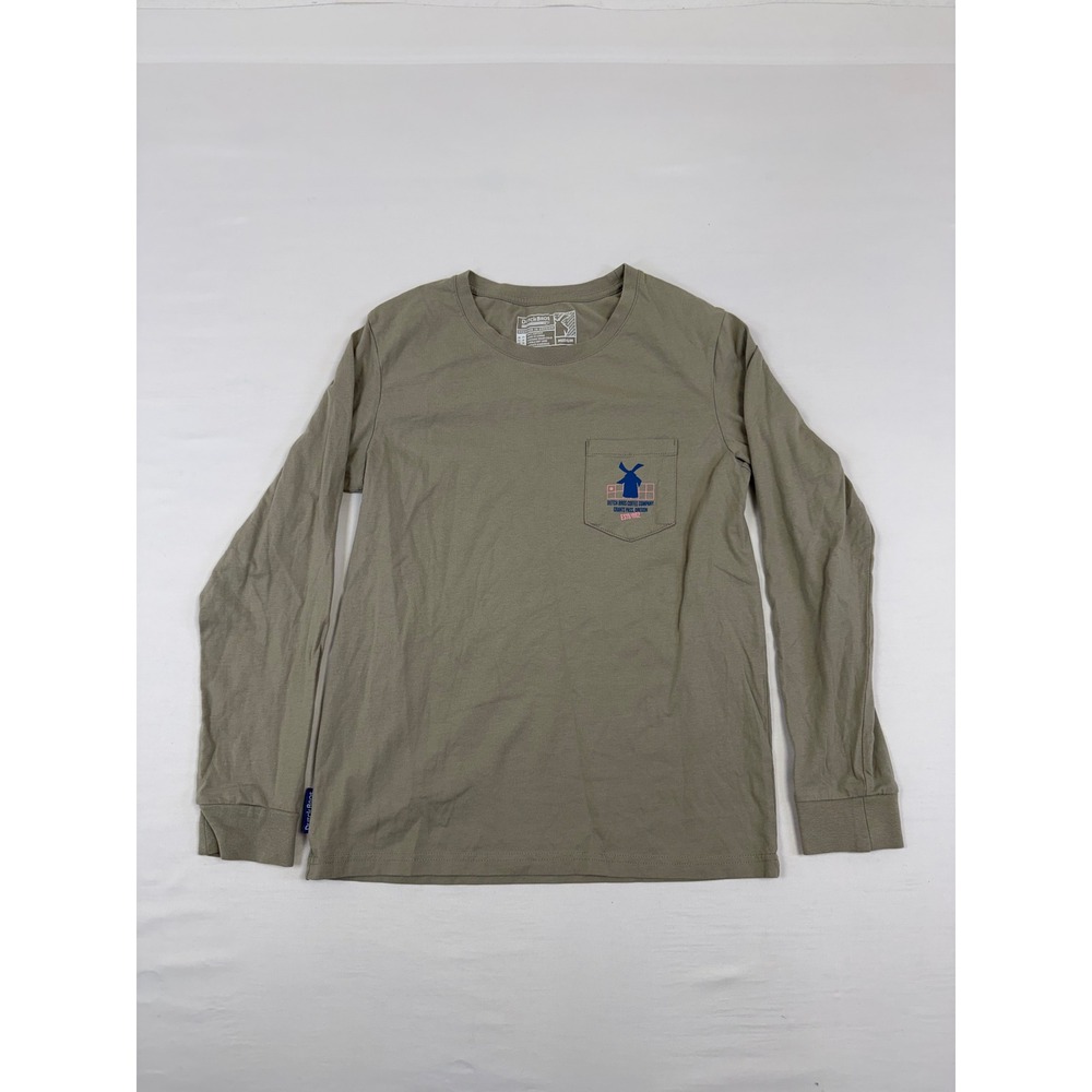 Dutch Bros Coffee Long Sleeve Pocket T-Shirt Womens M Olive Green 1992 Graphic‎